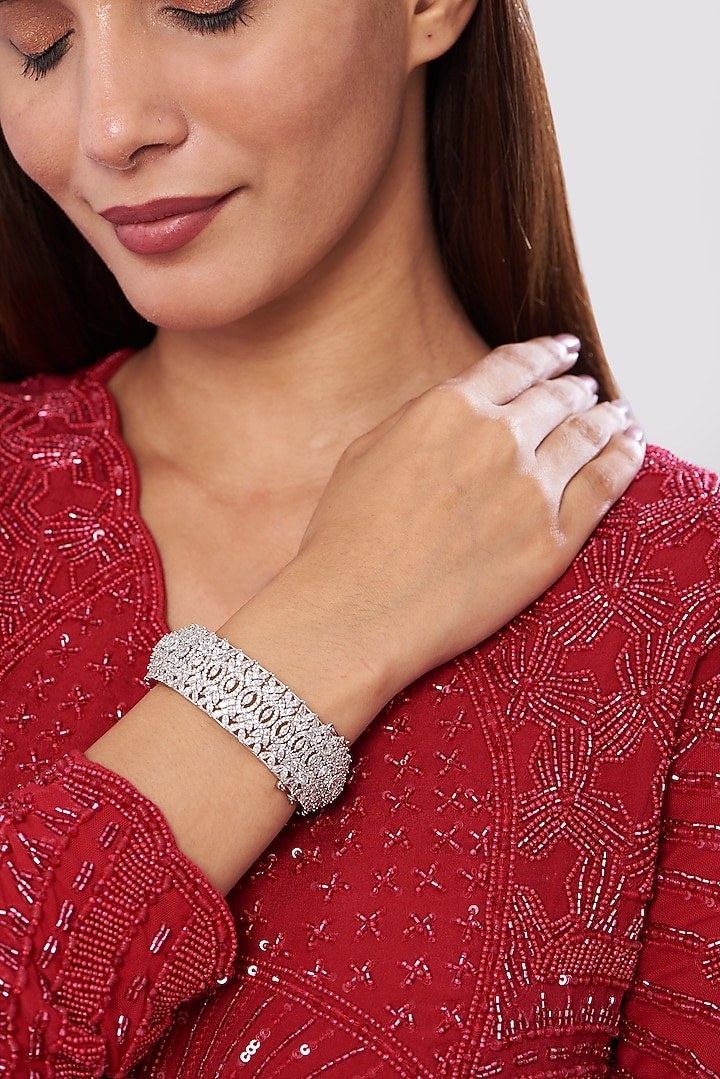 White Finish Zircon Bangle by Aster at Pernia's Pop Up Shop