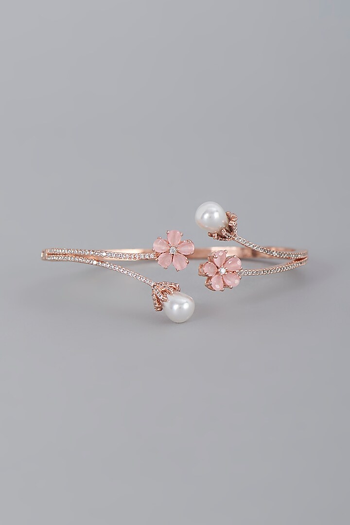 Rose Gold Finish Zircon  & Pearl Bracelet by Aster at Pernia's Pop Up Shop