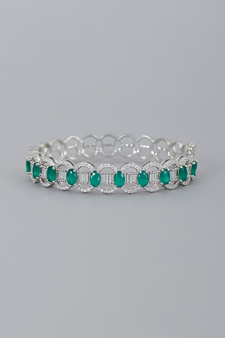 White Finish Zircon & Green Synthetic Stones Bangle by Aster at Pernia's Pop Up Shop