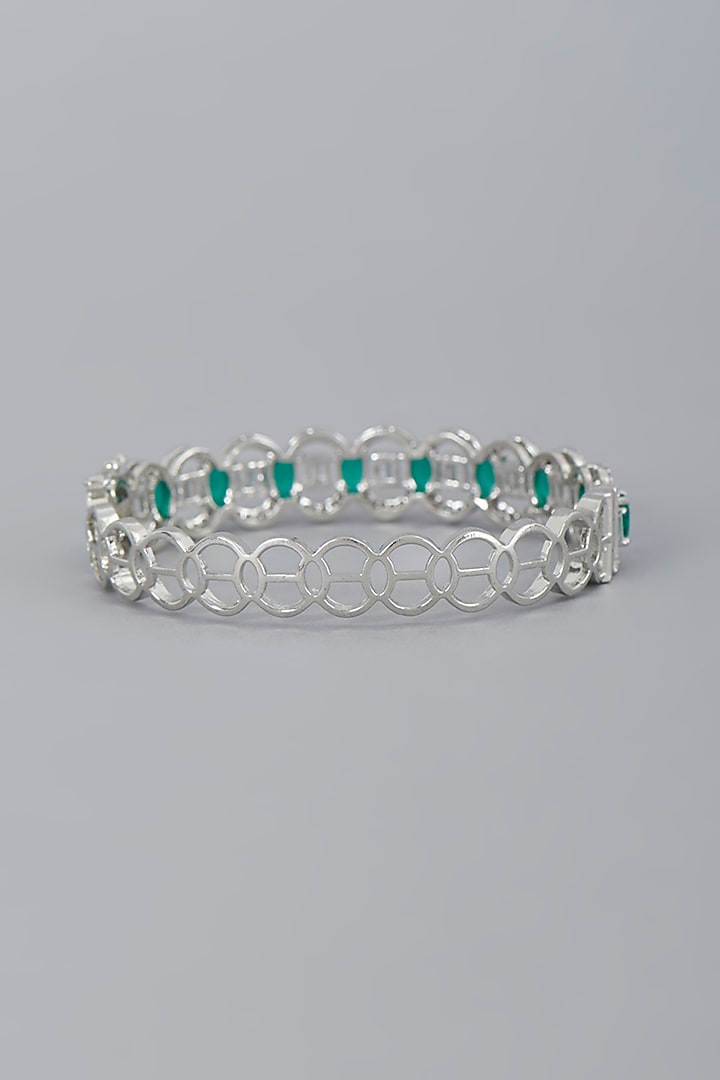 White Finish Zircon & Green Synthetic Stones Bangle by Aster at Pernia's Pop Up Shop