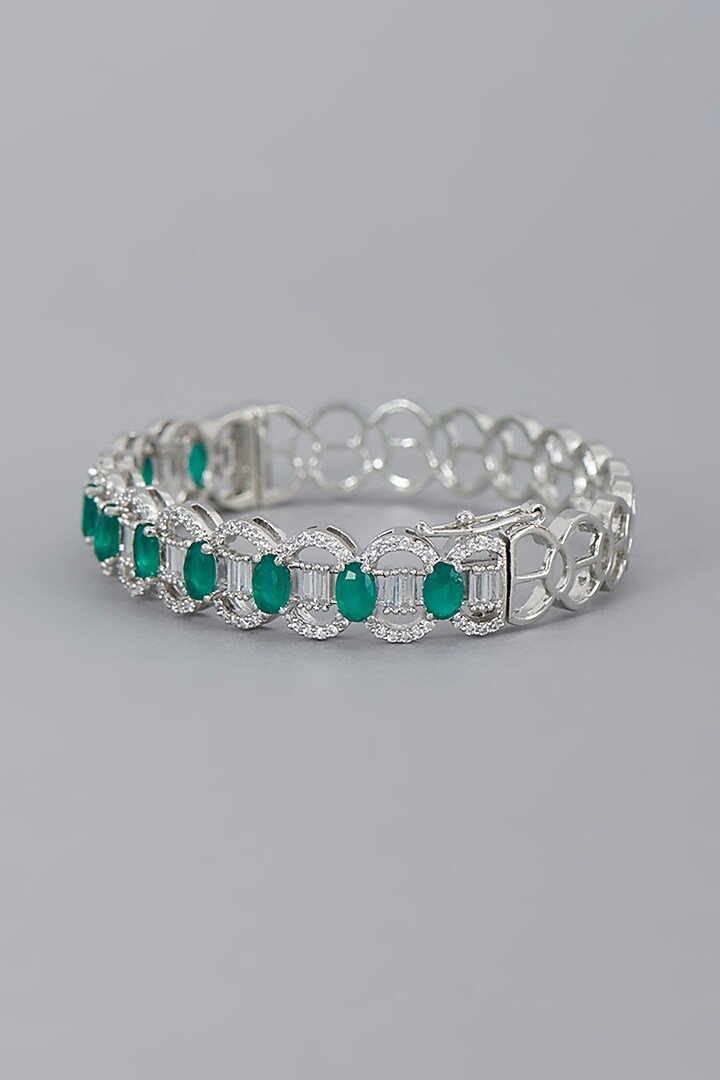 White Finish Zircon & Green Synthetic Stones Bangle by Aster at Pernia's Pop Up Shop