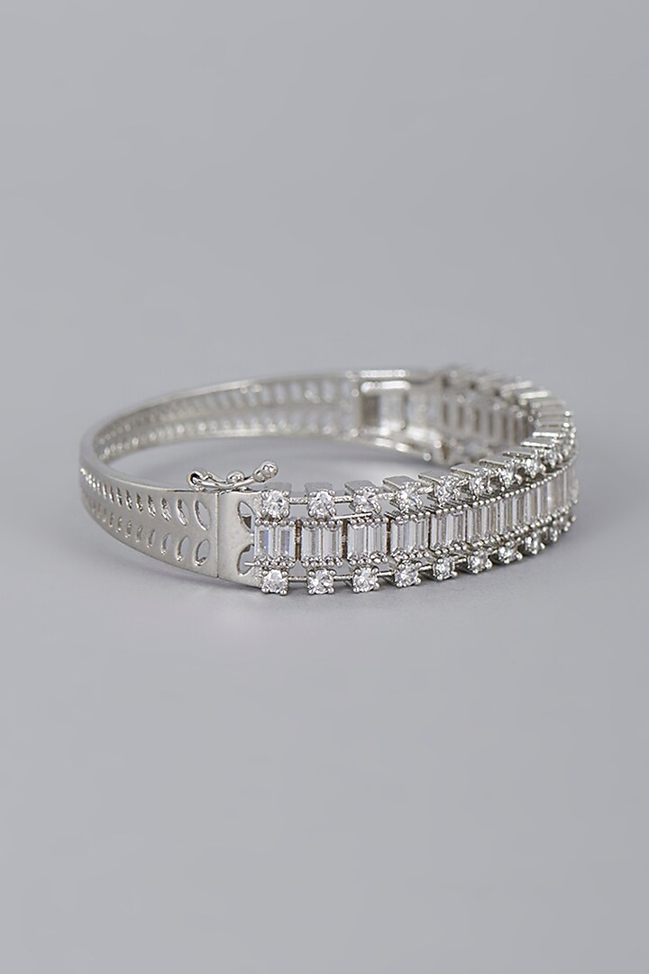 White Finish Bangle With Faux Diamonds Design by Aster at Pernia's Pop