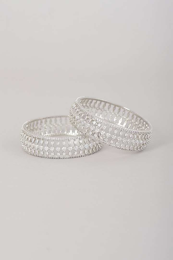 White Finish Faux Diamond Bangles (Set of 2) by Aster at Pernia's Pop Up Shop