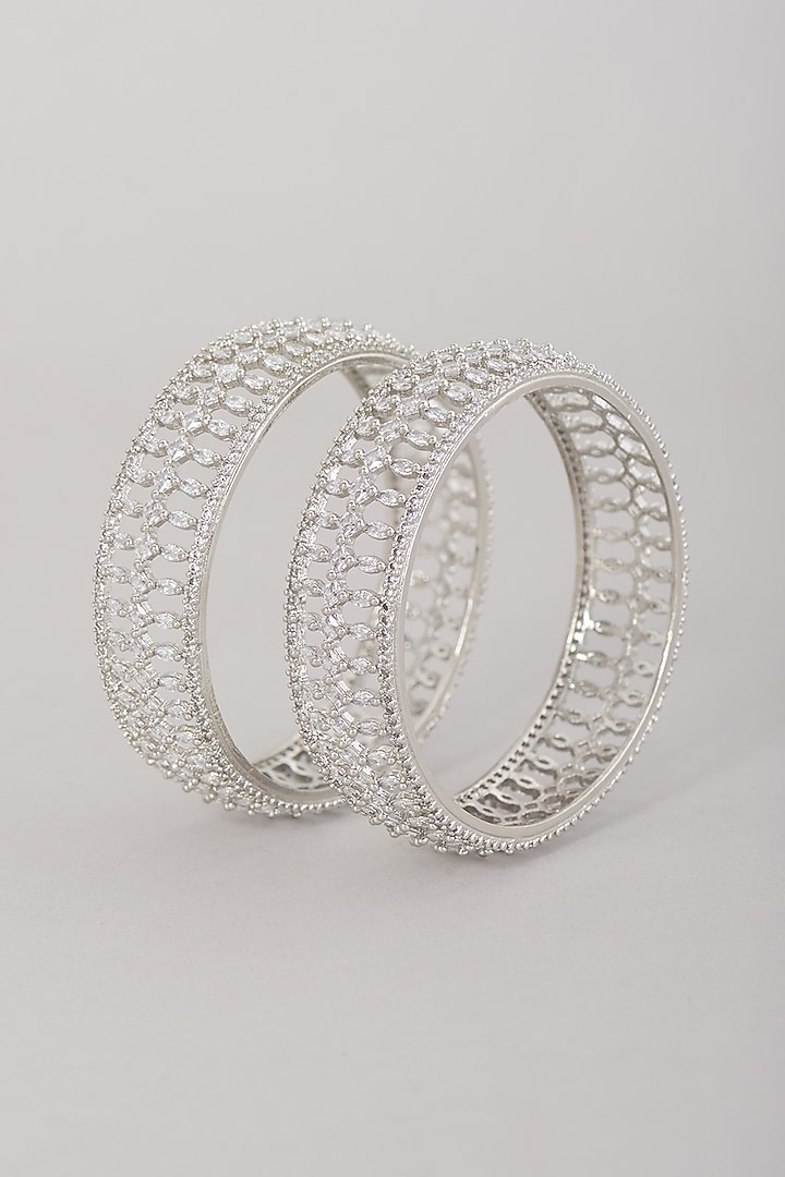 White Finish Faux Diamond Bangles (Set of 2) by Aster at Pernia's Pop Up Shop