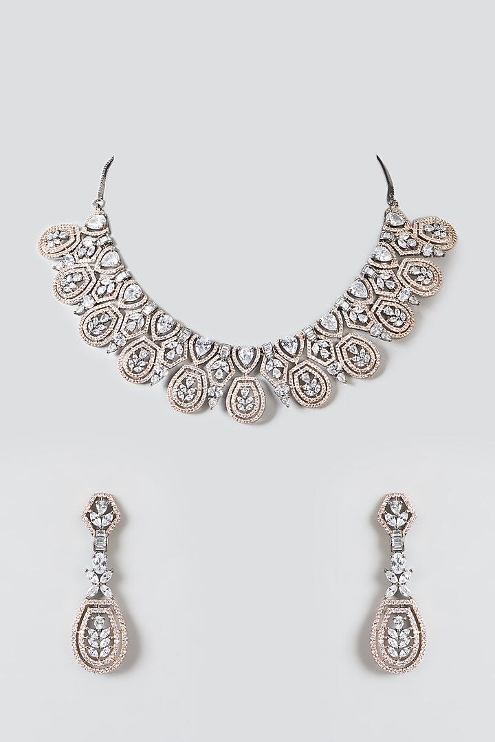 Two Tone Finish Zircon Choker Necklace Set by Aster at Pernia's Pop Up Shop