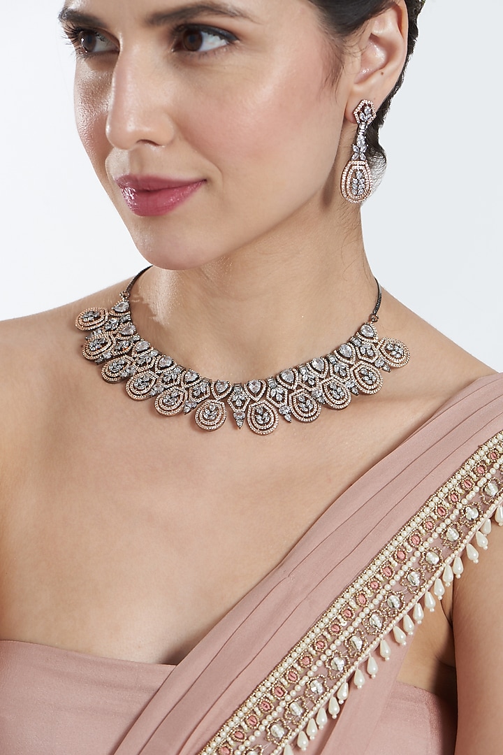 Two Tone Finish Zircon Choker Necklace Set by Aster at Pernia's Pop Up Shop