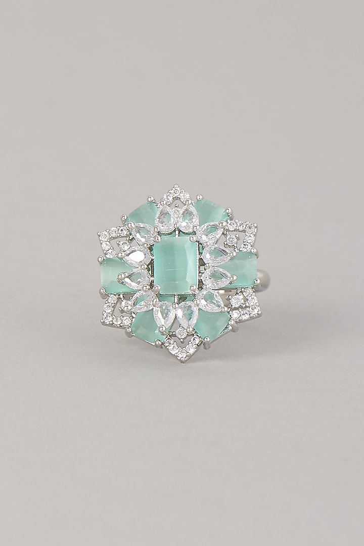 White Finish Zircon & Turquoise Stone Ring by Aster at Pernia's Pop Up Shop