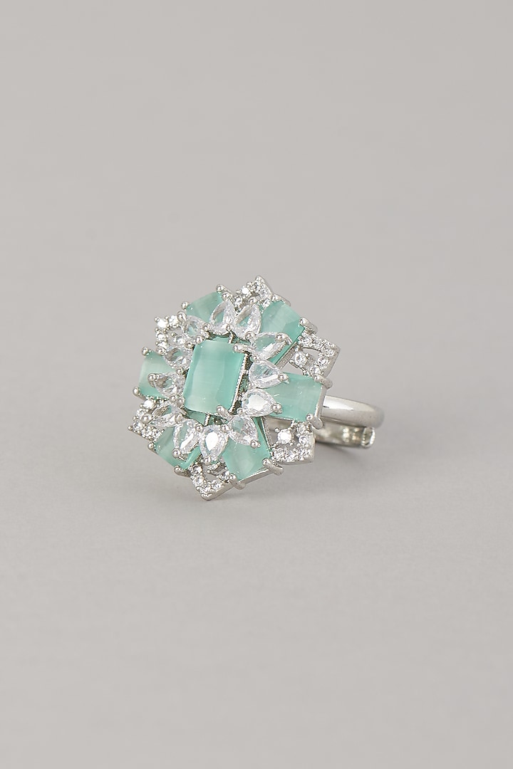 White Finish Zircon & Turquoise Stone Ring by Aster at Pernia's Pop Up Shop