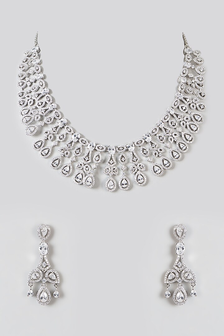 White Finish Zircon Choker Necklace Set by Aster at Pernia's Pop Up Shop