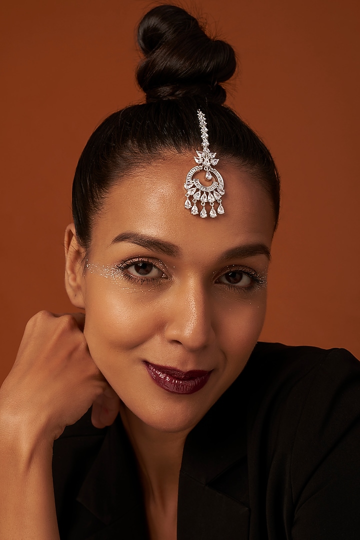 White Finish Zircon Maangtikka by Aster at Pernia's Pop Up Shop