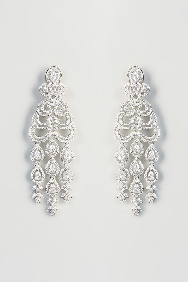 White Finish Zircon Dangler Earrings by Aster at Pernia's Pop Up Shop