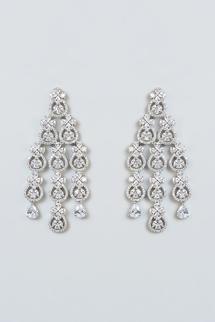 White Finish Zircon Dangler Earrings by Aster at Pernia's Pop Up Shop