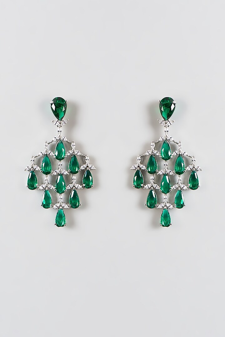 White Finish Zircon & Green Stone Necklace Set by Aster at Pernia's Pop Up Shop
