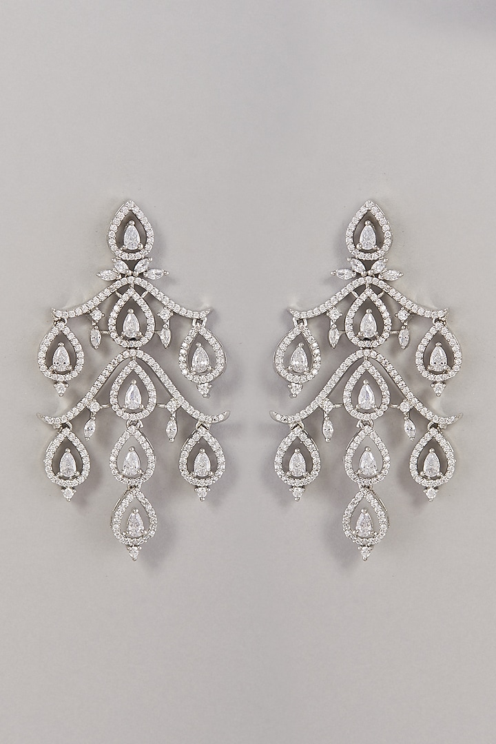 White Finish Zircon Dangler Earrings by Aster at Pernia's Pop Up Shop