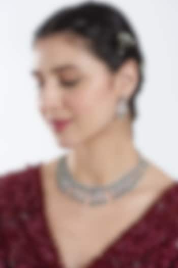 White Finish Zircon & Green Stone Choker Necklace Set by Aster at Pernia's Pop Up Shop