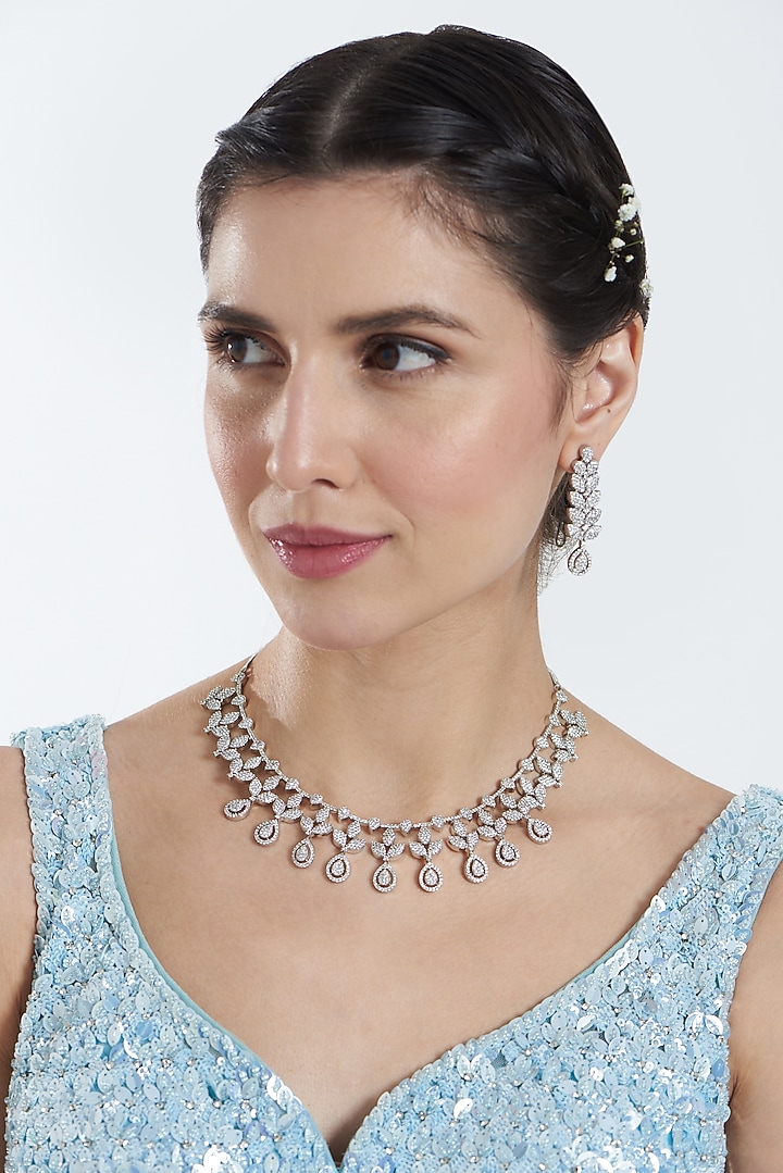 White Finish Zircon Choker Necklace Set by Aster at Pernia's Pop Up Shop