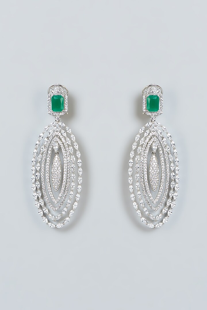 White Finish Zircon & Green Stone Dangler Earrings by Aster at Pernia's Pop Up Shop