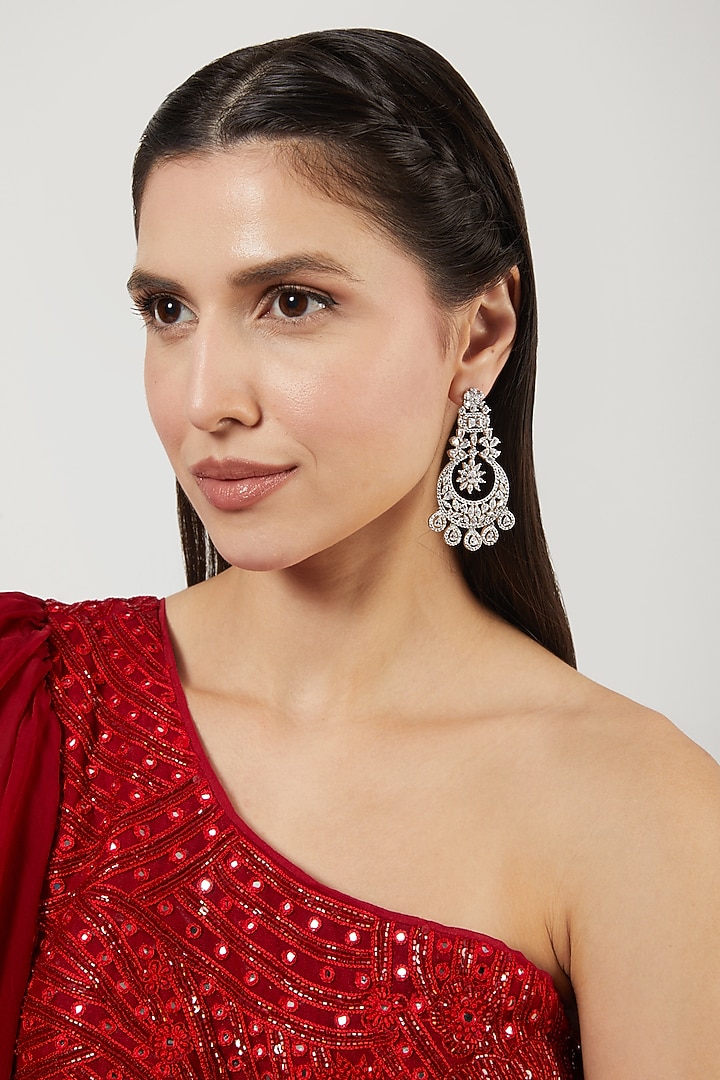 White Finish Zircon Dangler Earrings by Aster at Pernia's Pop Up Shop
