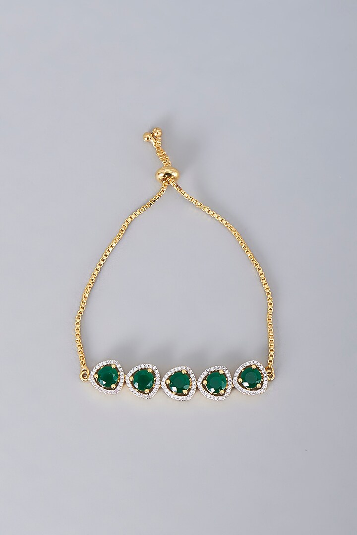 Gold Finish Green Synthetic Stones & Zircon Bracelet by Aster at Pernia's Pop Up Shop