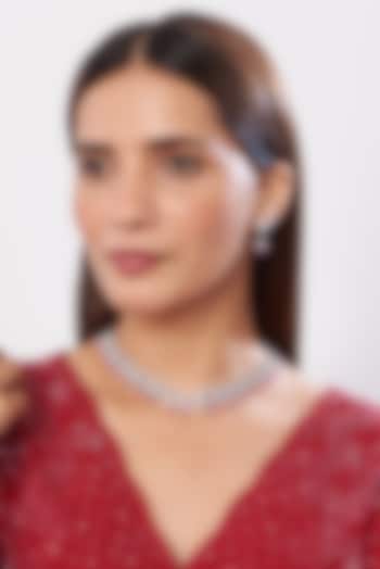 White Finish Zircon & Pink Stone Necklace Set by Aster at Pernia's Pop Up Shop