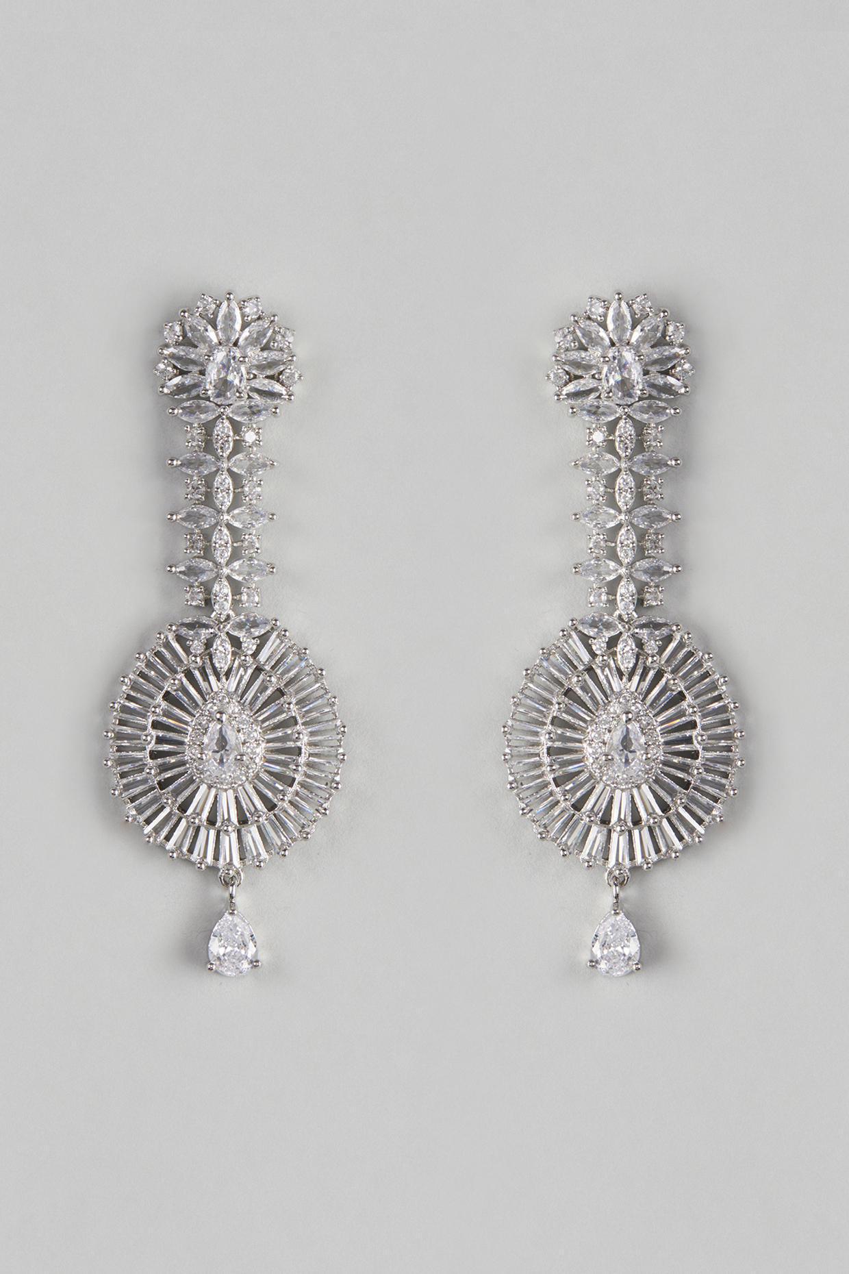 White Finish Faux Diamond Dangler Earrings by Aster