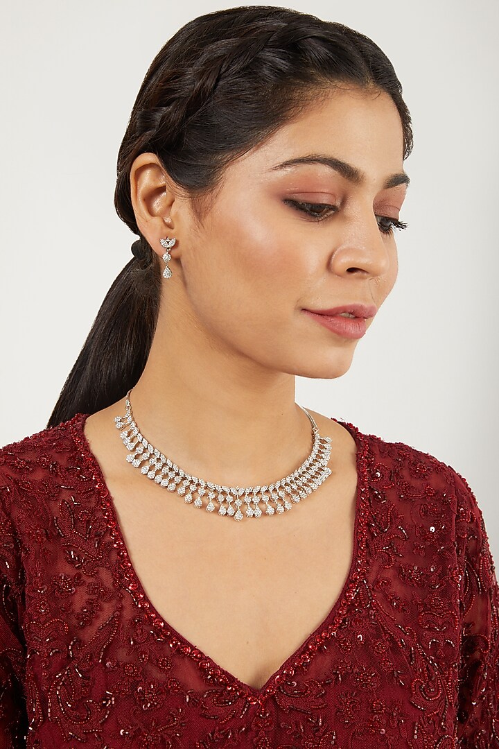 White Finish Zircon Necklace Set by Aster at Pernia's Pop Up Shop