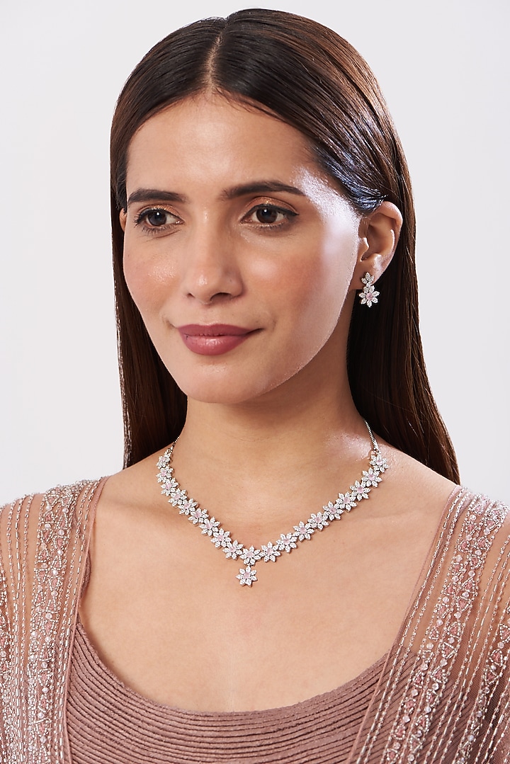 White Finish Zircon Necklace Set by Aster at Pernia's Pop Up Shop