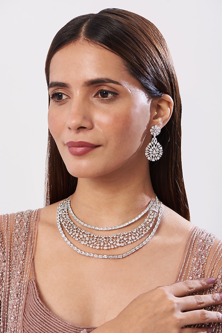 White Finish Zircon Layered Necklace Set by Aster at Pernia's Pop Up Shop