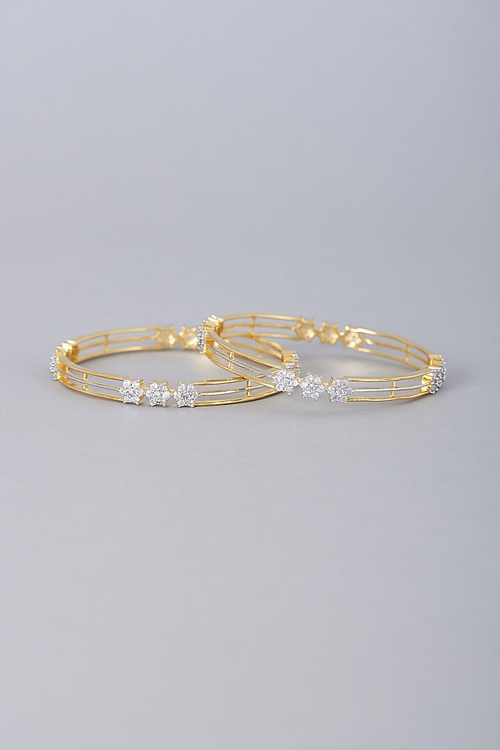 Gold Finish Zircon Bangles (Set of 2) by Aster at Pernia's Pop Up Shop