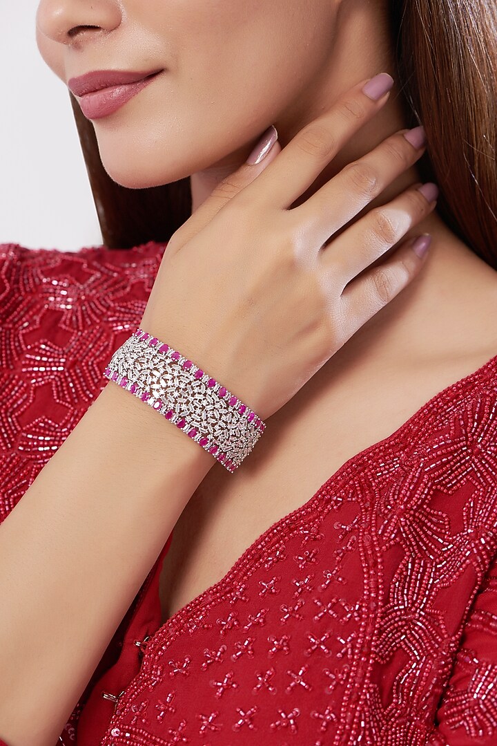 White Finish Zircon & Red Stone Bangle by Aster at Pernia's Pop Up Shop