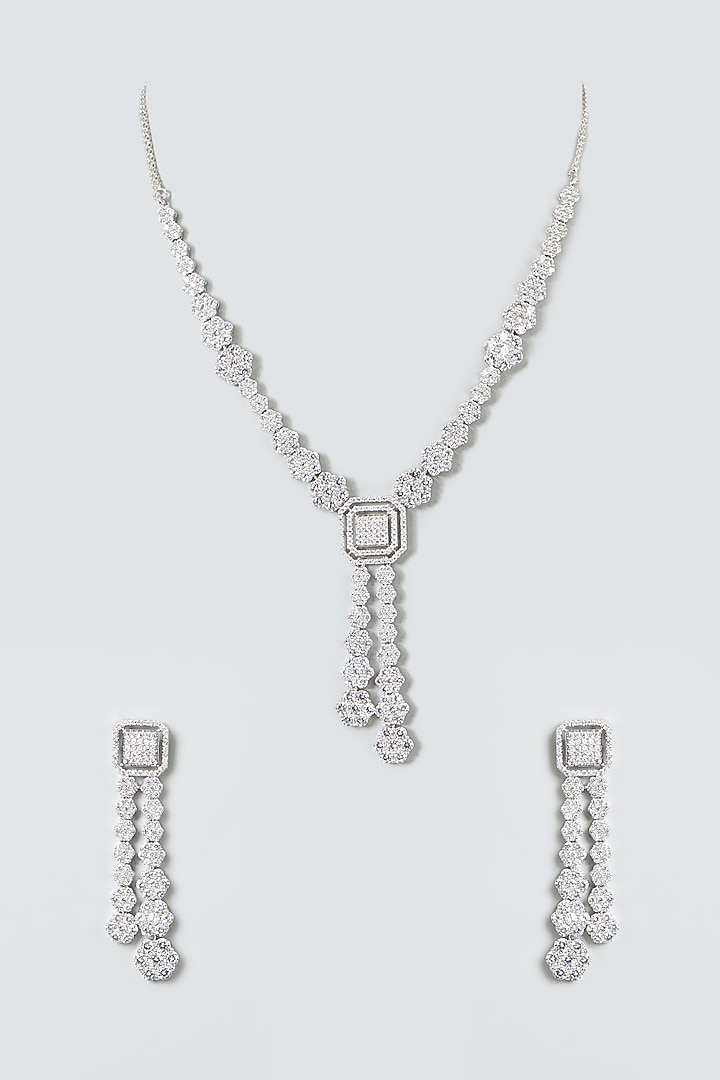 White Finish Faux Diamonds Necklace Set Design by Aster at Pernia's Pop