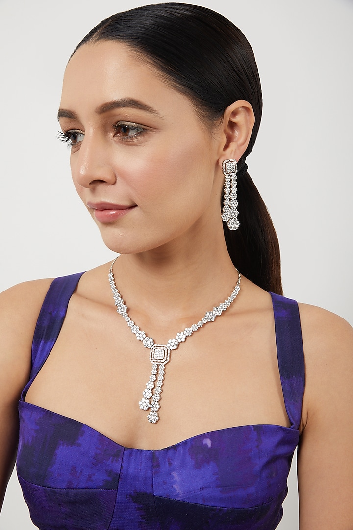 White Finish Zircon Necklace Set by Aster at Pernia's Pop Up Shop