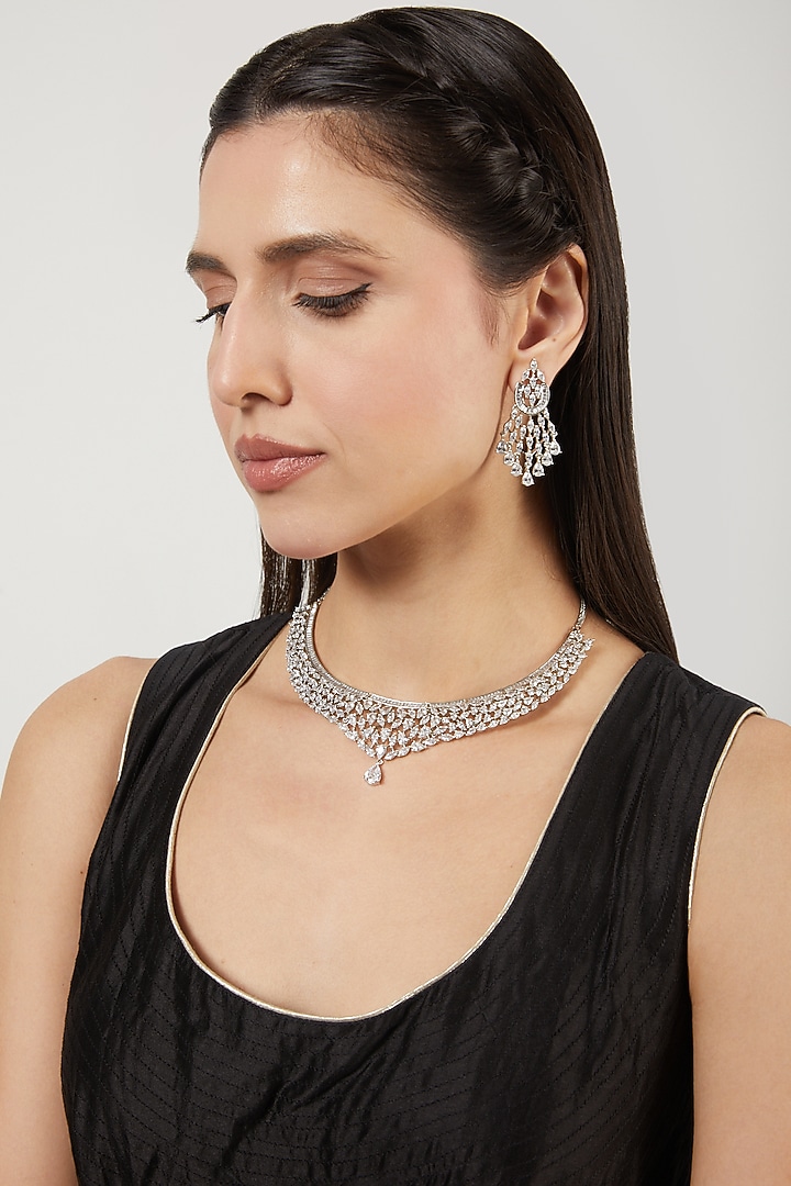 White Finish Zircon Necklace Set by Aster at Pernia's Pop Up Shop
