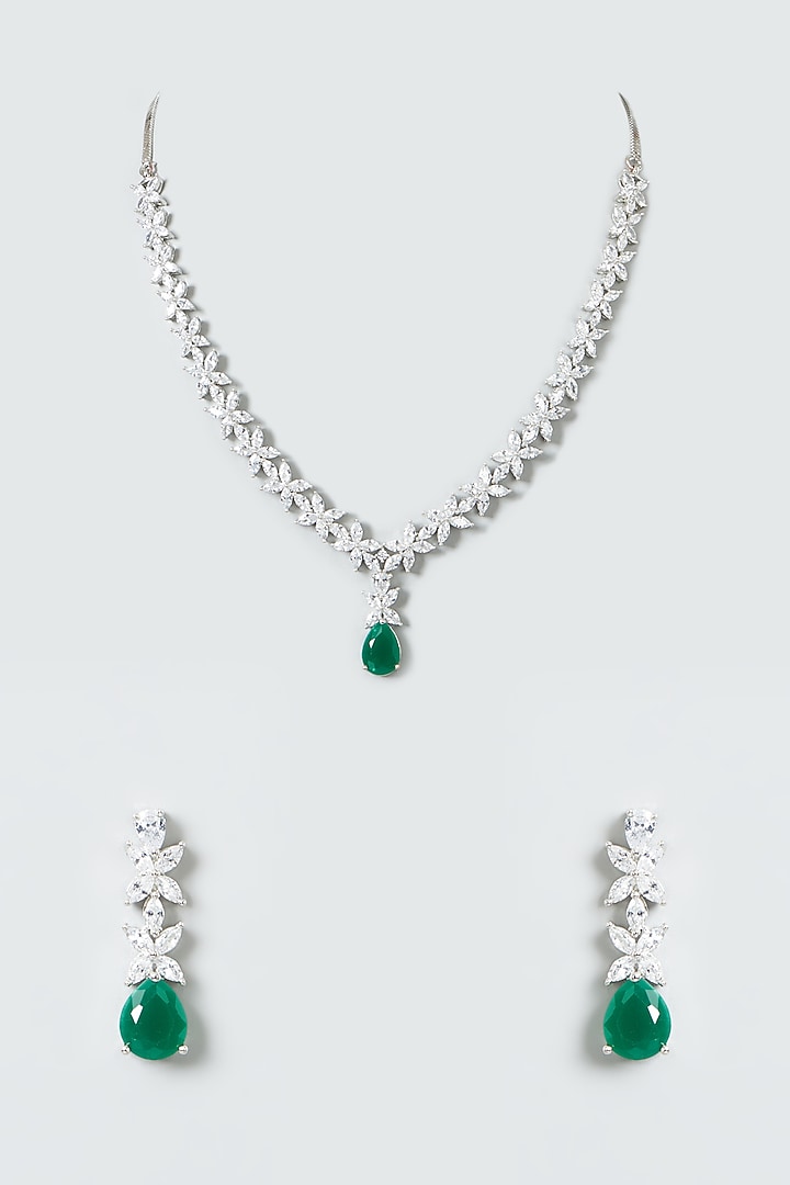 White Finish Zircon & Green Drop Necklace Set by Aster at Pernia's Pop Up Shop