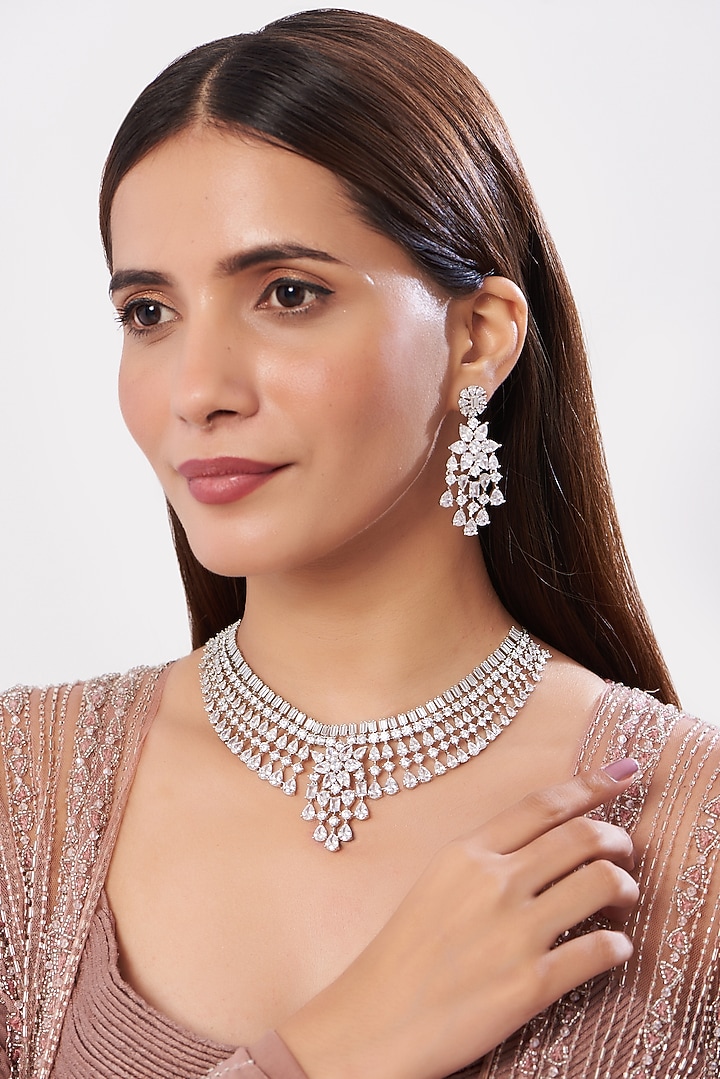 White Finish Zircon Necklace Set by Aster at Pernia's Pop Up Shop