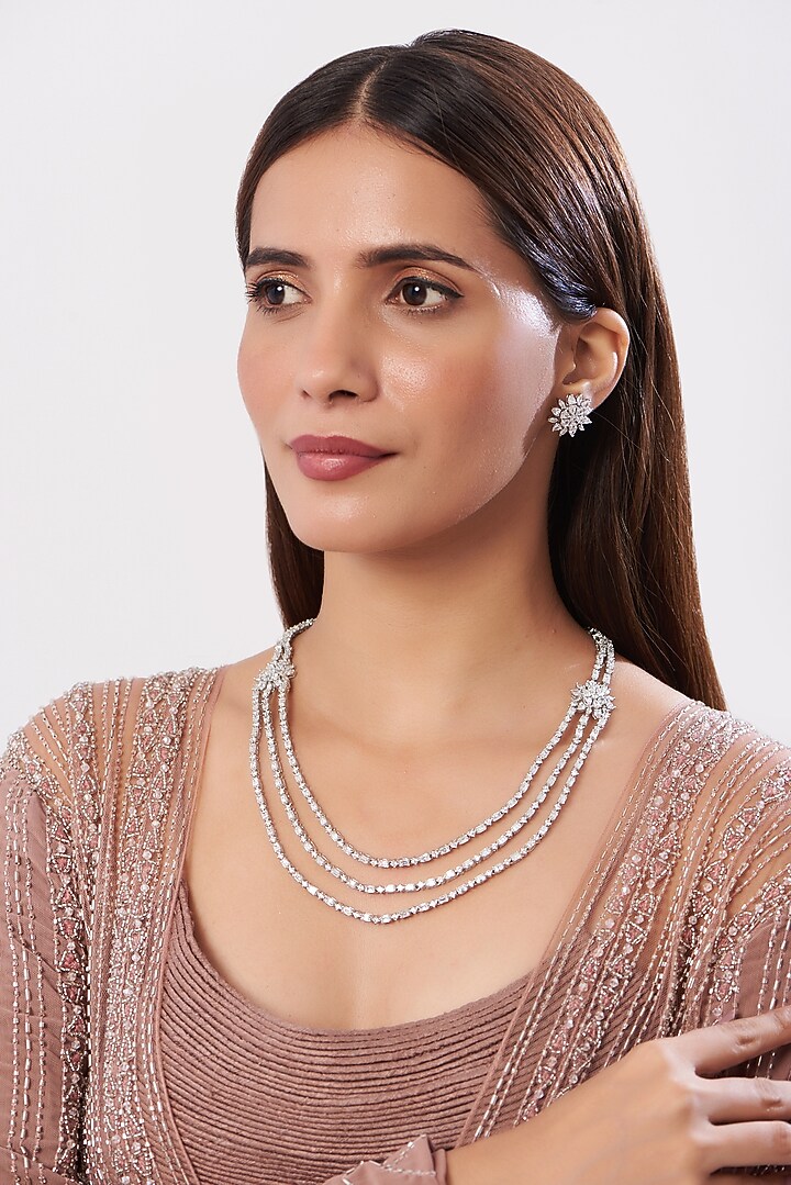 White Finish Zircon Layered Necklace Set by Aster at Pernia's Pop Up Shop