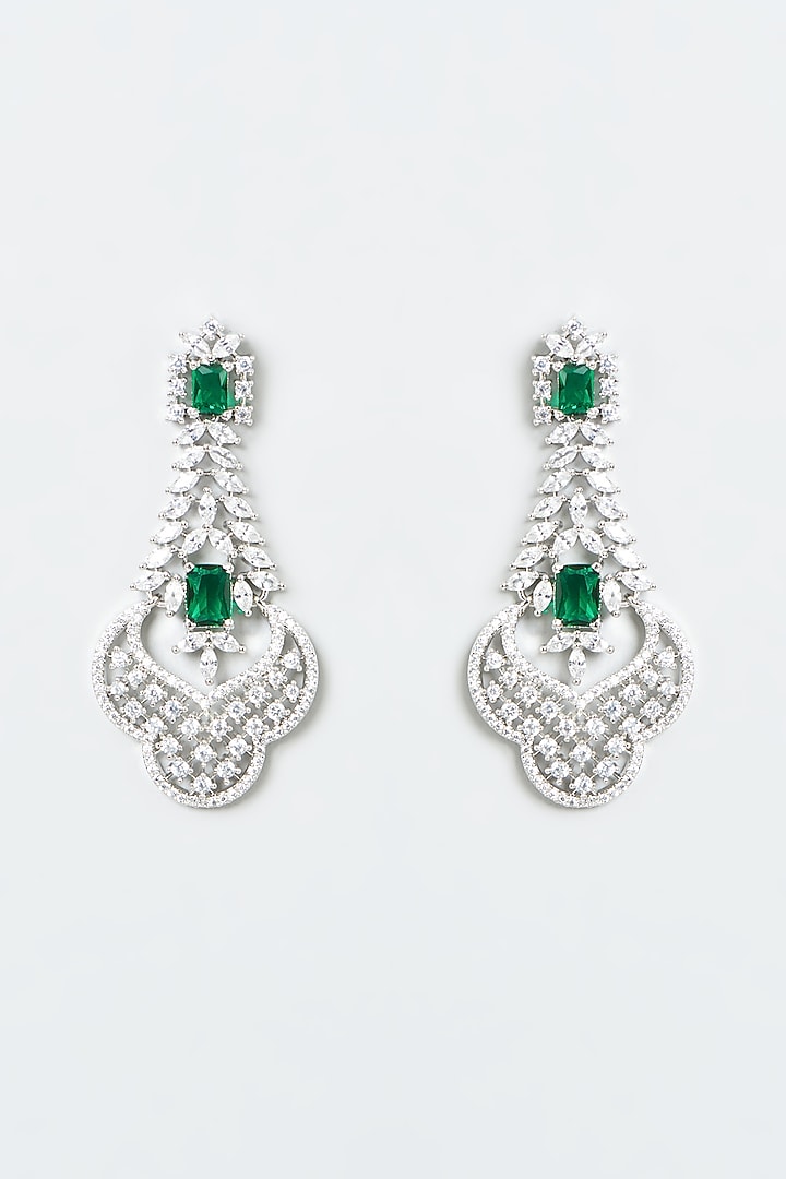White Finish Zircon & Green Synthetic Stone Choker Necklace Set by Aster at Pernia's Pop Up Shop
