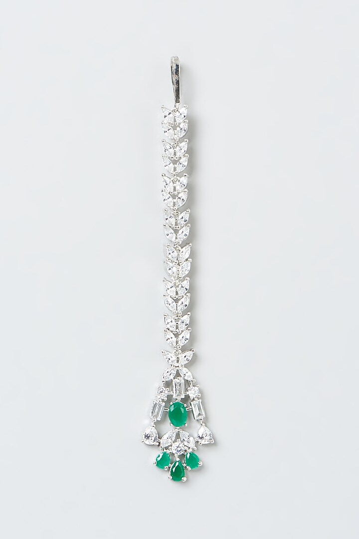 White Finish Zircon & Green Stone Choker Necklace Set by Aster at Pernia's Pop Up Shop