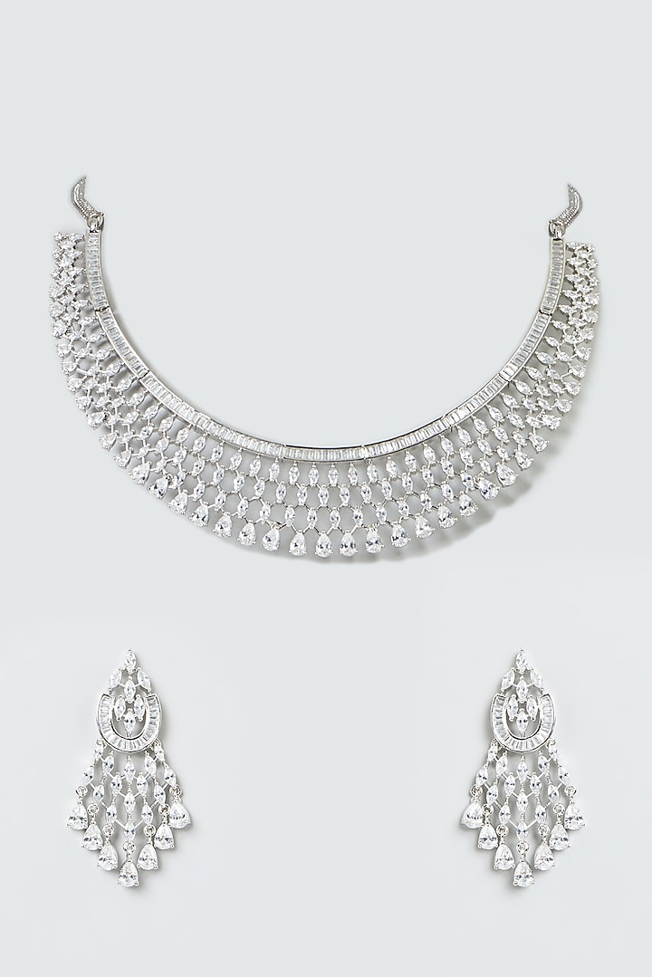 White Finish Zircons Necklace Set by Aster at Pernia's Pop Up Shop