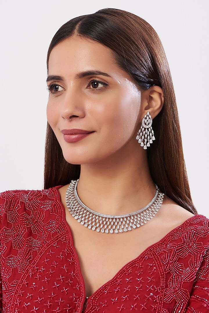 White Finish Zircons Necklace Set by Aster at Pernia's Pop Up Shop