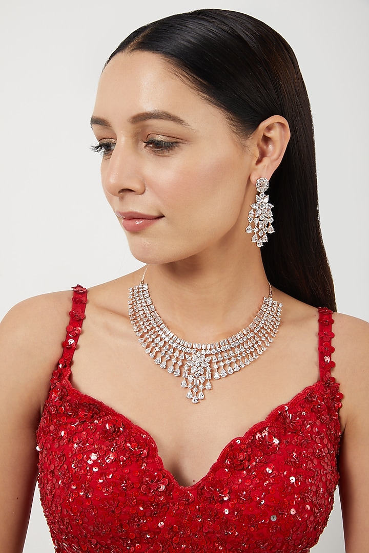 Rose Gold Finish Zircons Necklace Set by Aster at Pernia's Pop Up Shop