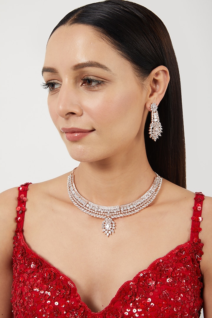 Rose Gold Finish Zircon Necklace Set by Aster at Pernia's Pop Up Shop