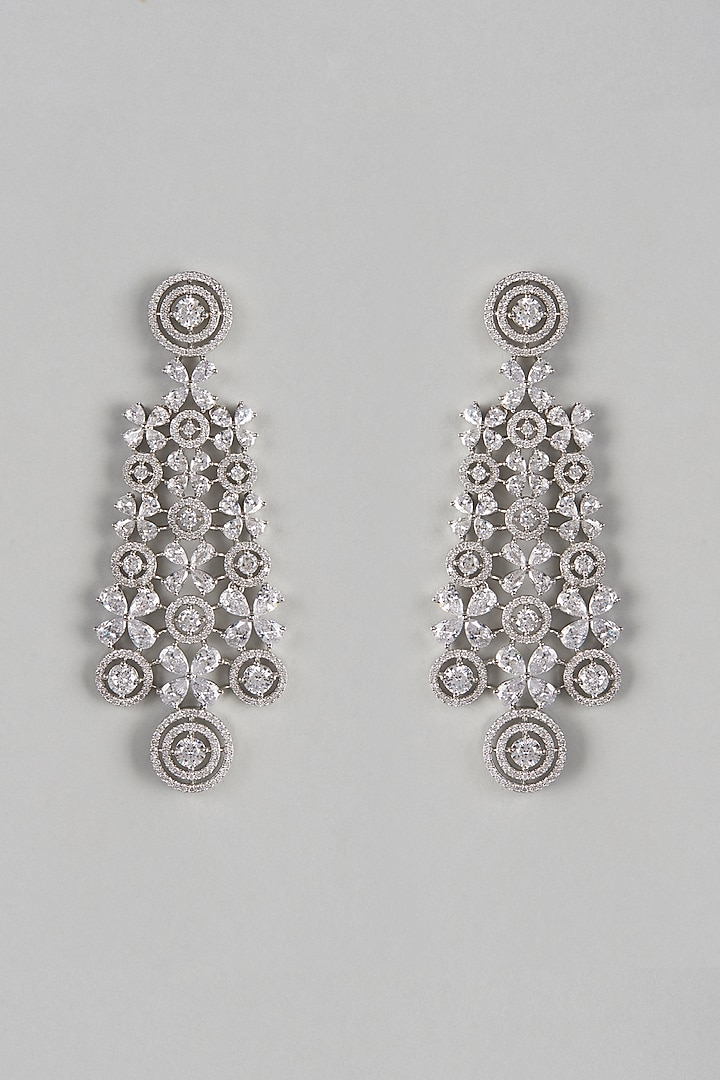 White Finish Zircons Dangler Earrings by Aster at Pernia's Pop Up Shop
