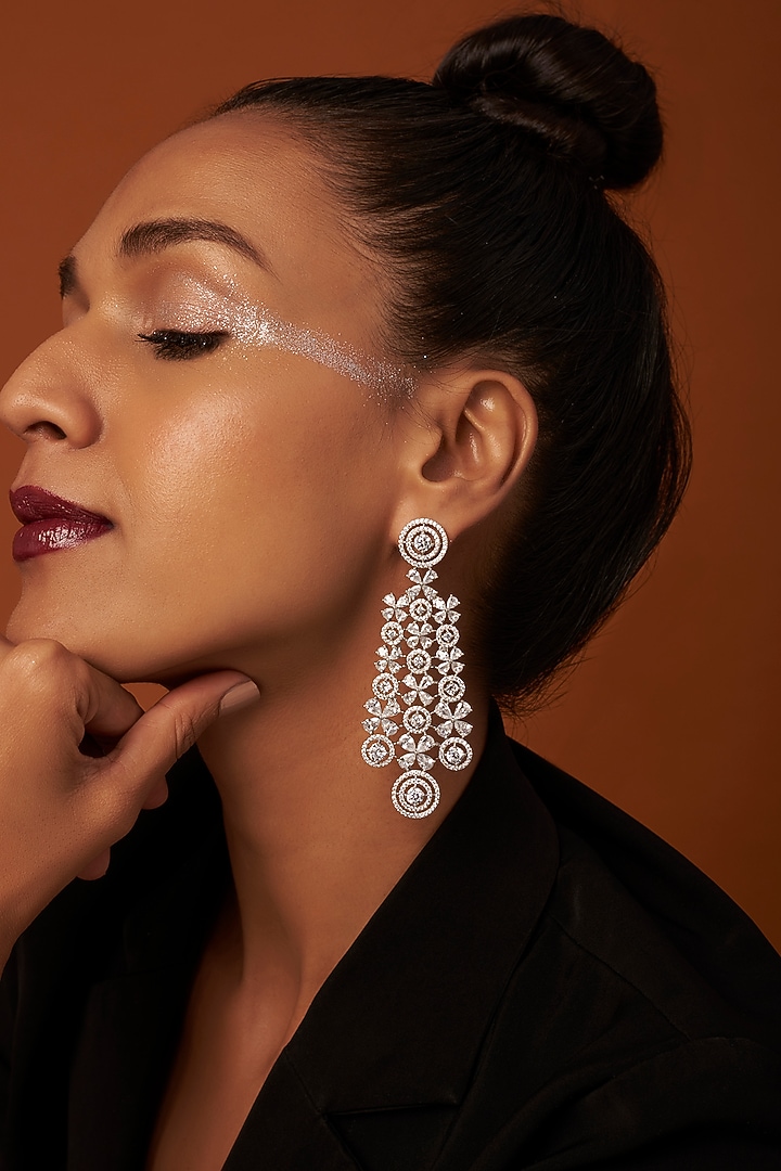 White Finish Zircons Dangler Earrings by Aster at Pernia's Pop Up Shop