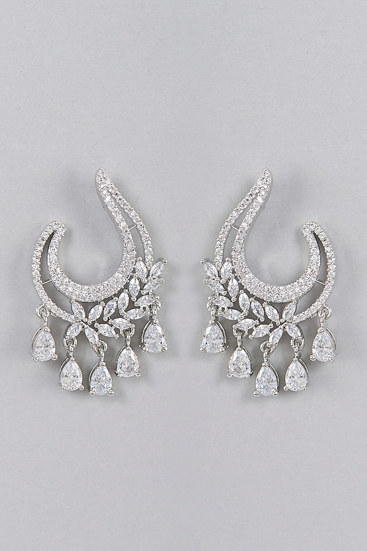 White Finish Zircon Dangler Earrings by Aster at Pernia's Pop Up Shop