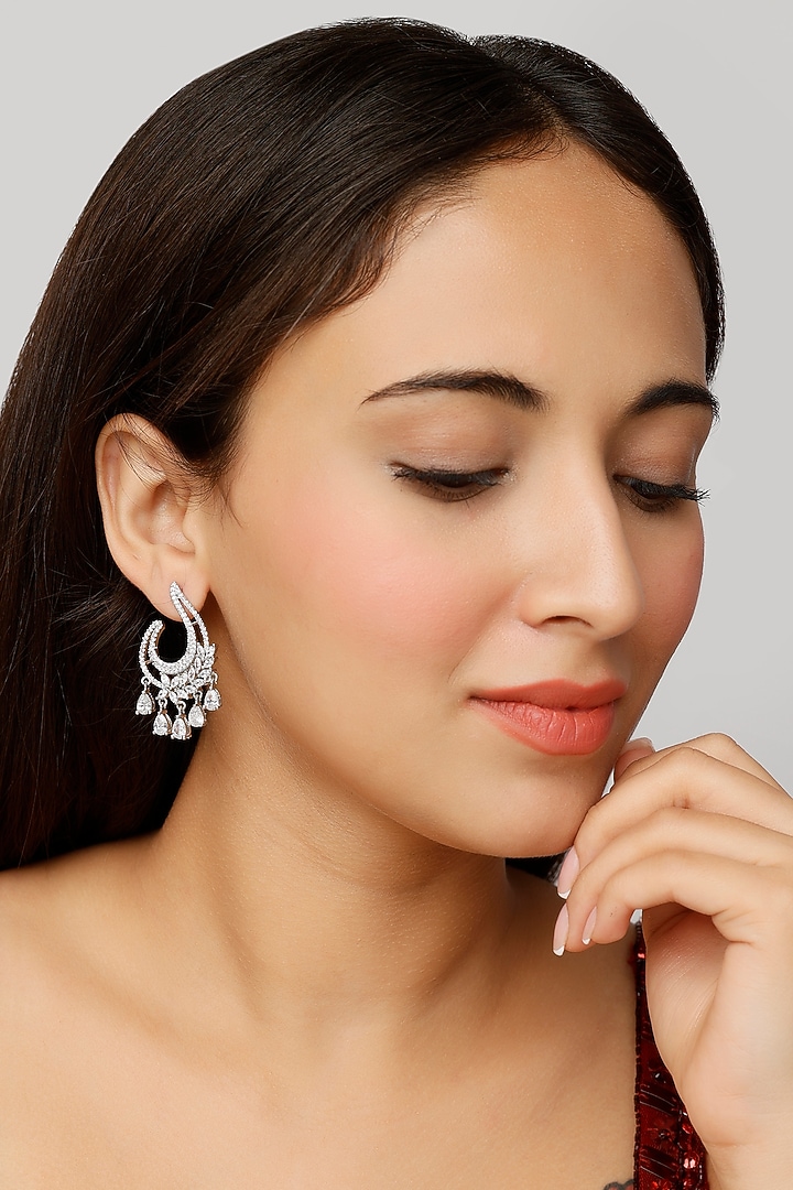 White Finish Zircon Dangler Earrings by Aster at Pernia's Pop Up Shop