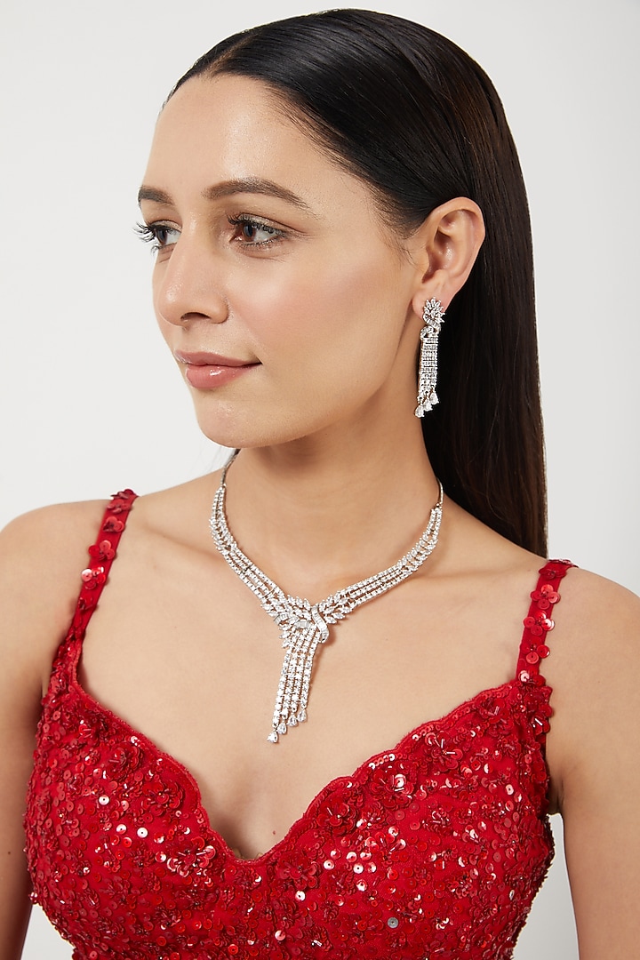 White Finish Zircons Necklace Set by Aster at Pernia's Pop Up Shop
