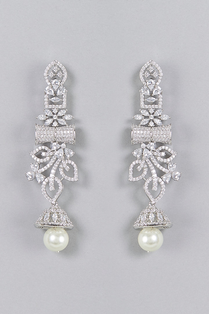 White Finish Zircon Dangler Earrings by Aster at Pernia's Pop Up Shop