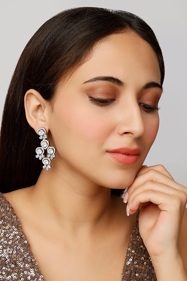 Two Tone Finish Zircon Dangler Earrings by Aster at Pernia's Pop Up Shop