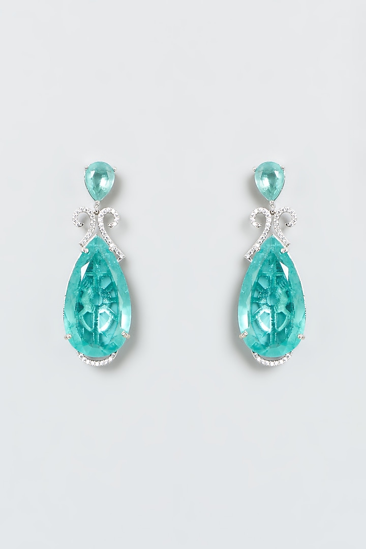 White Finish Aqua Stone Dangler Earrings by Aster at Pernia's Pop Up Shop
